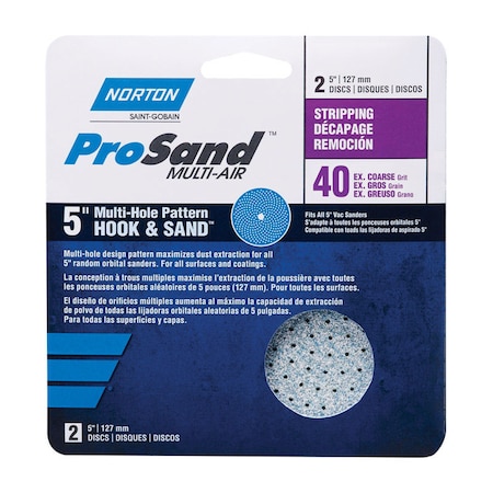 Norton Abrasives Norton ProSand 5 in. Zirconia Alumina Hook and Loop H831 Sanding Disc 40 Grit Extra Coarse 2 pk 7660703234